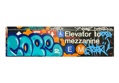 MTA Subway Sign Elevator to Mezzanine Original Street Sign Graffiti Painting by Cope2- Fernando Carlo