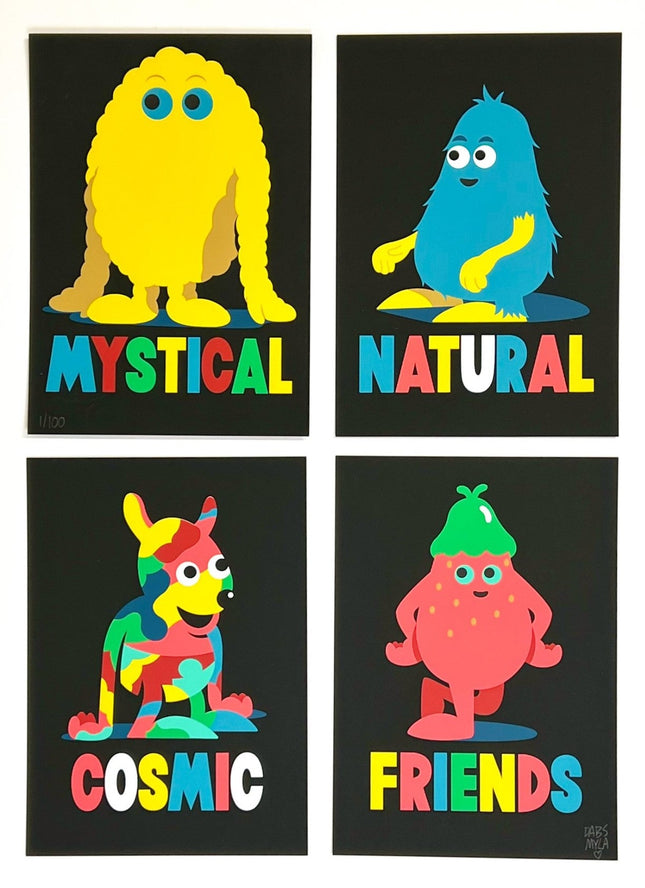 Mystical Natural Cosmic Friends Set HPM Silkscreen Print by Dabs Myla