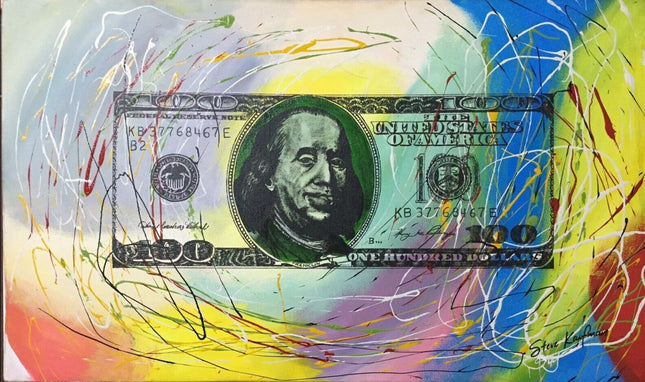 New $100 Bill Drizzle Original Oil Painting by Steve Kaufman SAK