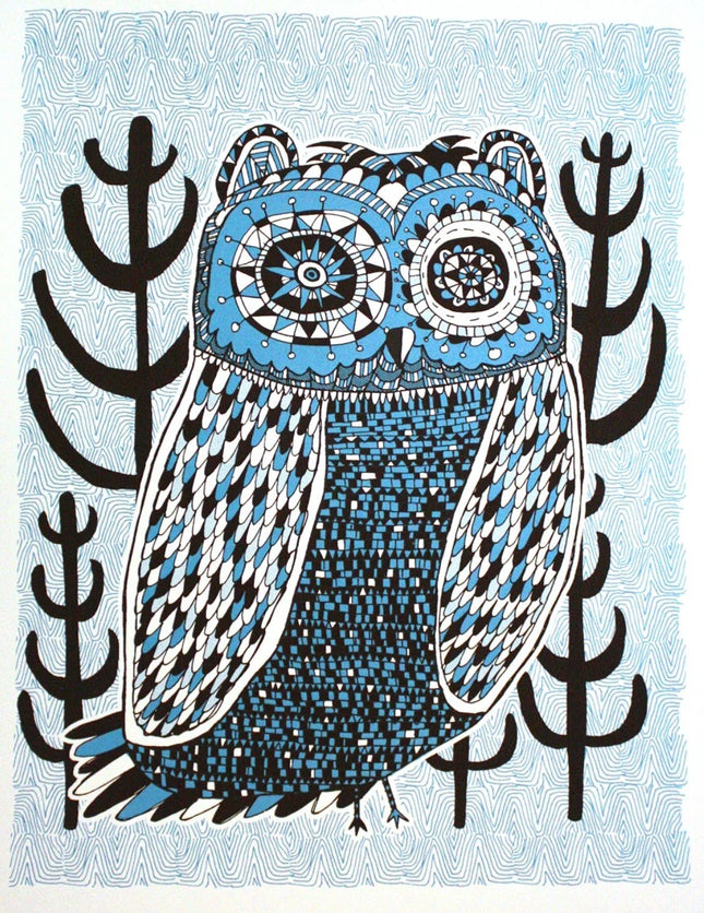 Night Owl 6x8 Blue Silkscreen Print by Nate Duval