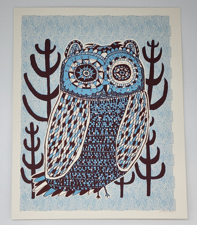 Night Owl Blue Silkscreen Print by Nate Duval
