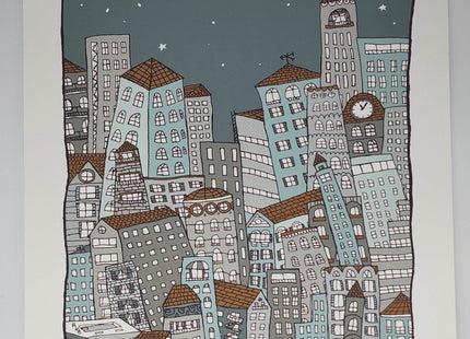 Nighttime in the City Silkscreen Print by Nate Duval