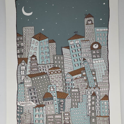 Nighttime in the City Silkscreen Print by Nate Duval