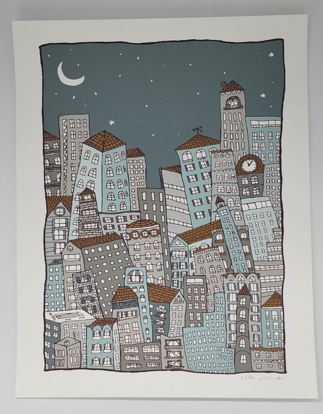 Nighttime in the City Silkscreen Print by Nate Duval
