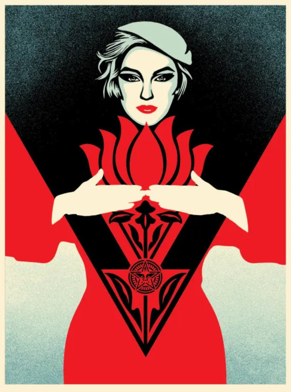 Obey Noir Flower Woman- Red Silkscreen Print by Shepard Fairey- OBEY