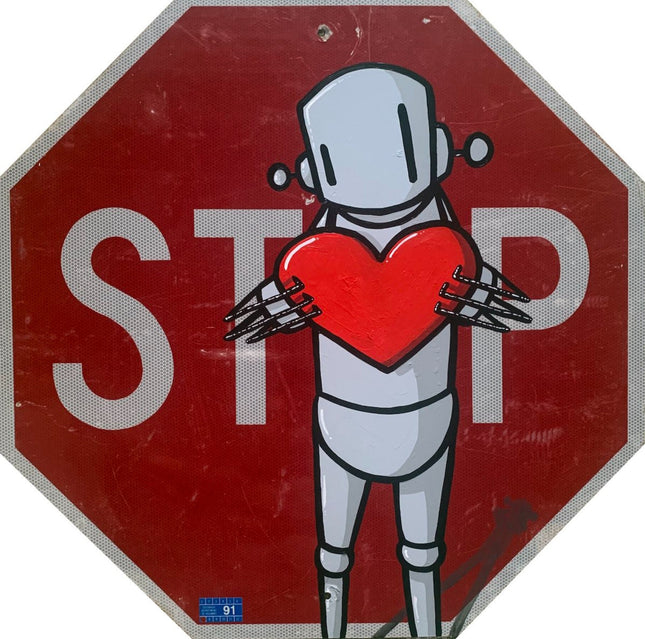 On a Heartbeat Original Street Sign Painting by Chris RWK