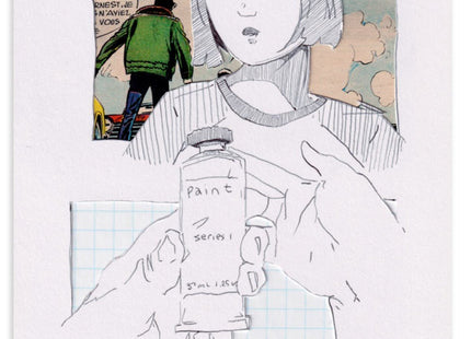 Painter Girl Original Pen Collage Drawing by James Wilson