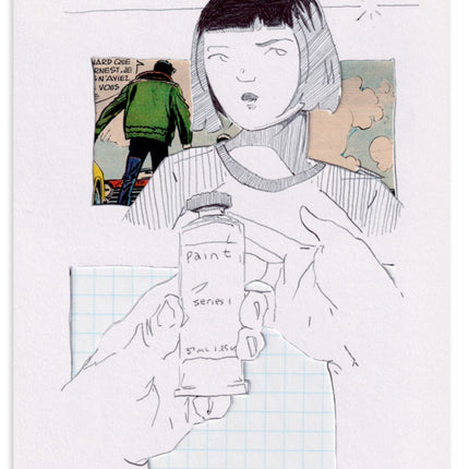 Painter Girl Original Pen Collage Drawing by James Wilson
