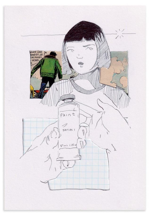 Painter Girl Original Pen Collage Drawing by James Wilson