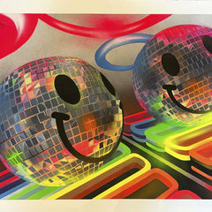 Party Heads Silver Glitter Hand Finished Archival Print by Fanakapan