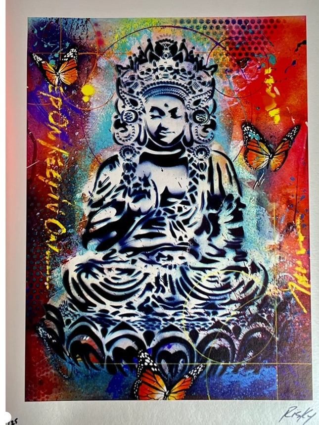 Peaceful Warrior Silver Giclee Print by Risk Rock