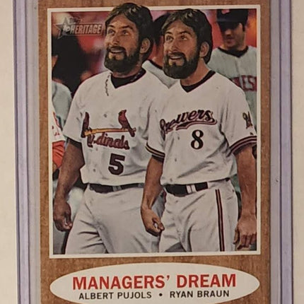 Pujols Braun Managers Dream Twins Original Collage Baseball Card Art by Pat Riot