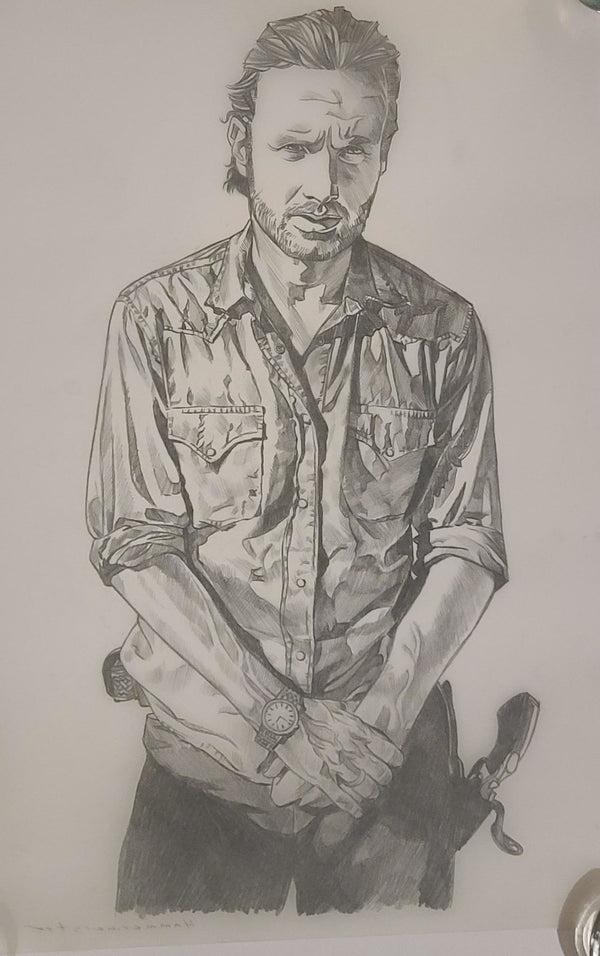Dessin au graphite original de Rick Grimes Chillin par Mark Hammermeister