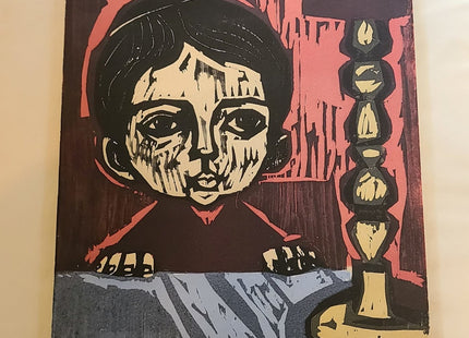 Sabbath Candle Woodcut Block Print by Irving Amen