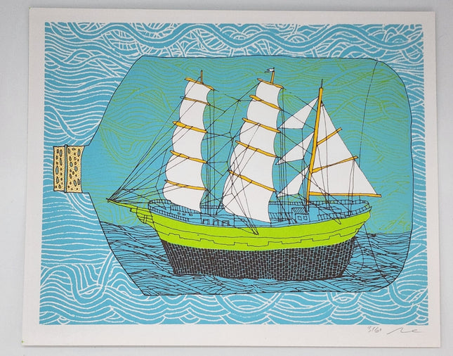 Ship In A Bottle Silkscreen Print by Nate Duval