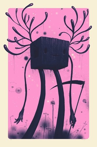 Silhouetted Reaper Dusk Pink Silkscreen Print by Jeff Soto