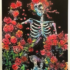 Skeleton and Roses Airbrushed HPM Silkscreen Print by Stanley Mouse