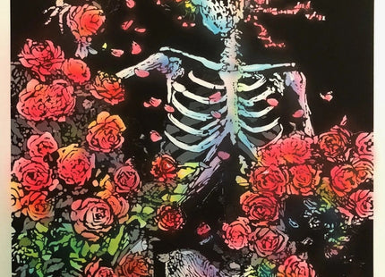 Skeleton and Roses Airbrushed HPM Silkscreen Print by Stanley Mouse
