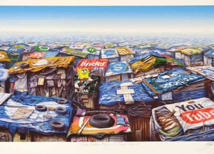 Slumscape Apps #8 Small Sponge HPM Hand-Embellished Archival Pigment Print - Sprayed Paint Art Collection