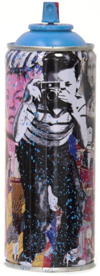 Smile Cyan Spray Paint Can Sculpture by Mr Brainwash- Thierry Guetta