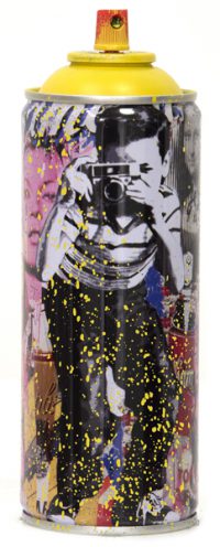 Smile Yellow Spray Paint Can Sculpture by Mr Brainwash- Thierry Guetta