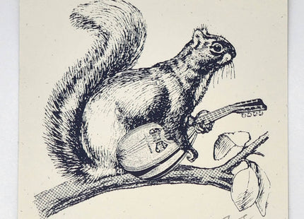 Squirrel with Mandolin White Silkscreen Print by Nate Duval