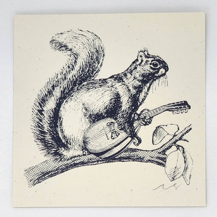 Squirrel with Mandolin White Silkscreen Print by Nate Duval