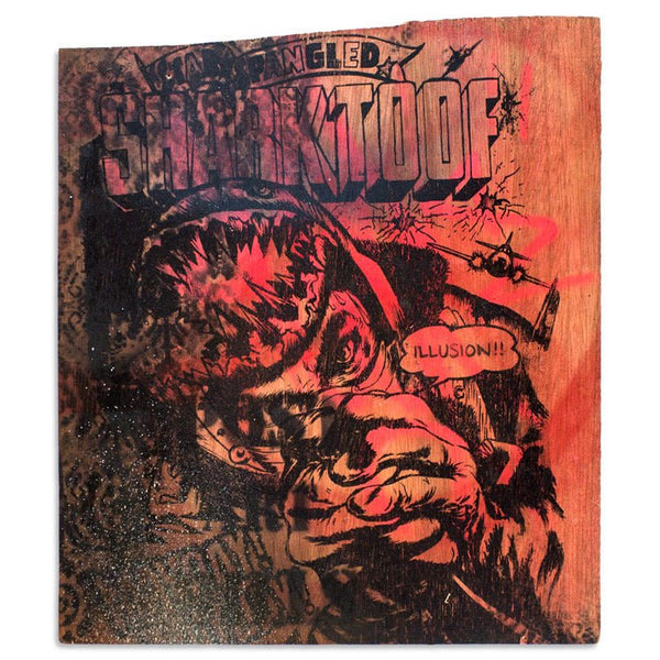 Sta Spangled Illusion Original Spray Paint Wood Painting by Shark Toof