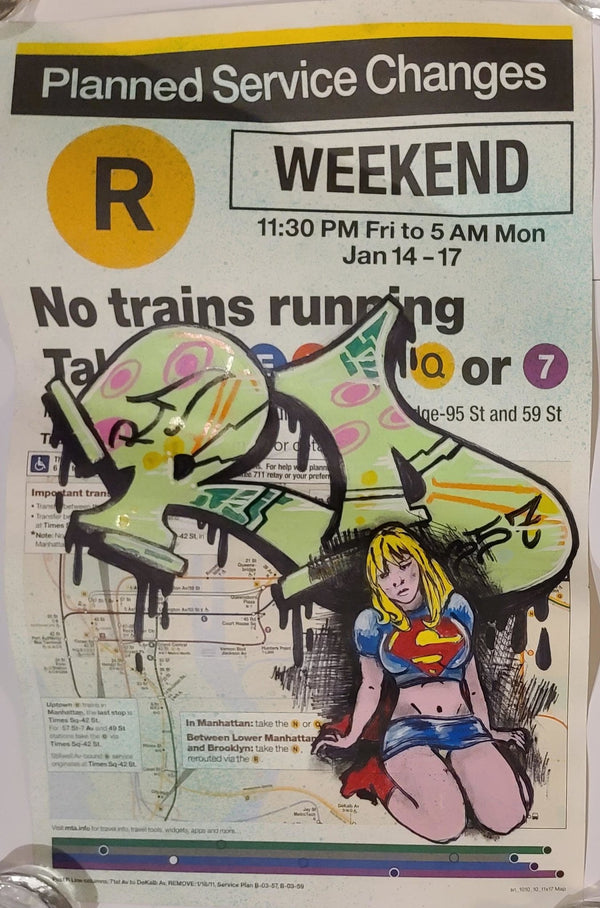 Supergirl No Trains Running Original Acrylic Spray Paint Painting by RD-357 Real Deal