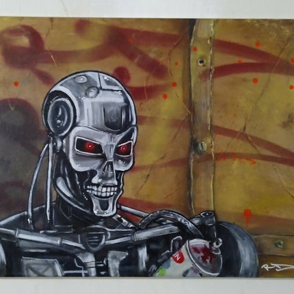 Terminator Examining Old Krylon Can Original Acrylic Spray Paint Painting by RD-357 Real Deal
