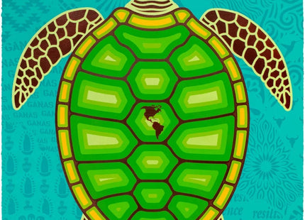 Turtle Island Ganas Collage Stencil Original Painting by Ernesto Yerena Montejano- Hecho Con Ganas
