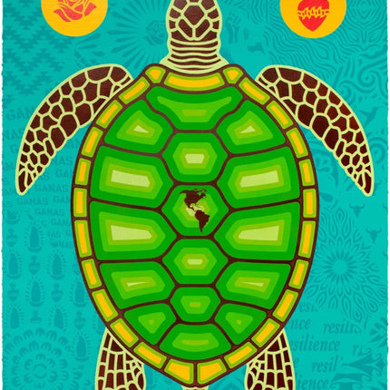 Turtle Island Ganas Collage Stencil Original Painting by Ernesto Yerena Montejano- Hecho Con Ganas