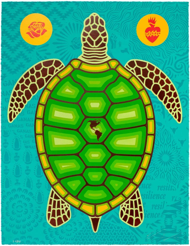Turtle Island Ganas Collage Stencil Original Painting by Ernesto Yerena Montejano- Hecho Con Ganas