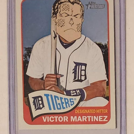 Victor Martinez Beaten Up Tigers Original Collage Baseball Card Art by Pat Riot