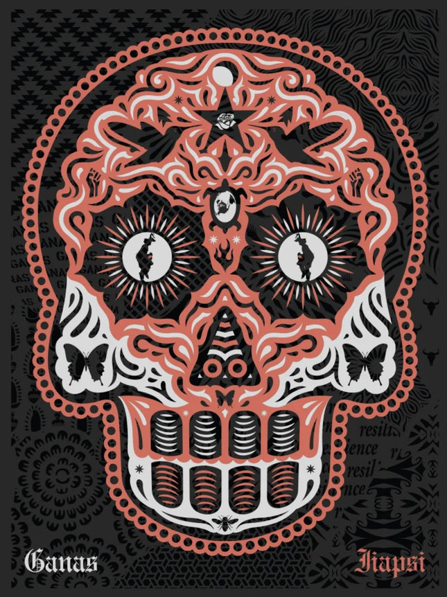 Yaqui Day of the Dead Copper Silver Silkscreen Print by Ernesto Yerena Montejano- Hecho Con Ganas